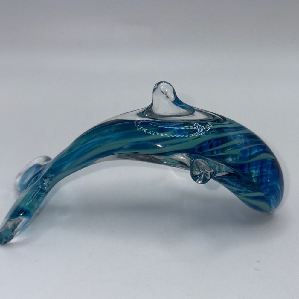 Artistic Blue Glass Dolphin Sculpture Signed Ron Hinkle 2000